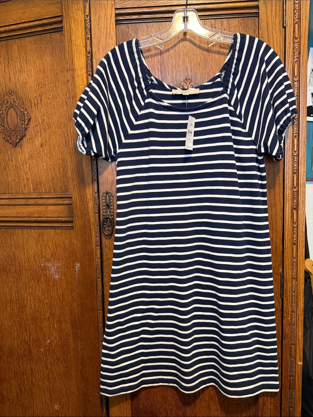 LOFT Navy and White Striped Tee Dress
